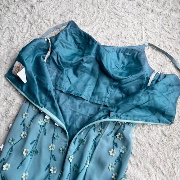 SOLD Alyce Designs vintage prom dress beaded floral sequin maxi gown long formal - Picture 12 of 17